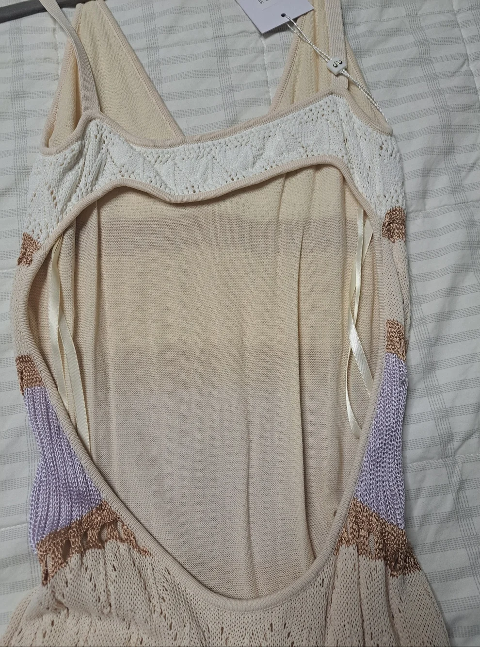 Torn by Ronny Kobo Cream, Beige & Light Brown Striped Knit Maxi Dress - Picture 4 of 7